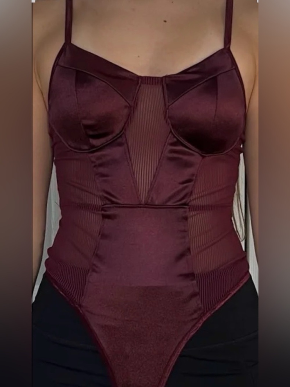 Bozzolo Burgundy Satin Bustier Bodysuit
